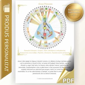 poster Human Design personalizat cu bodygraph, mandala RAVE și frazare unică a designului
