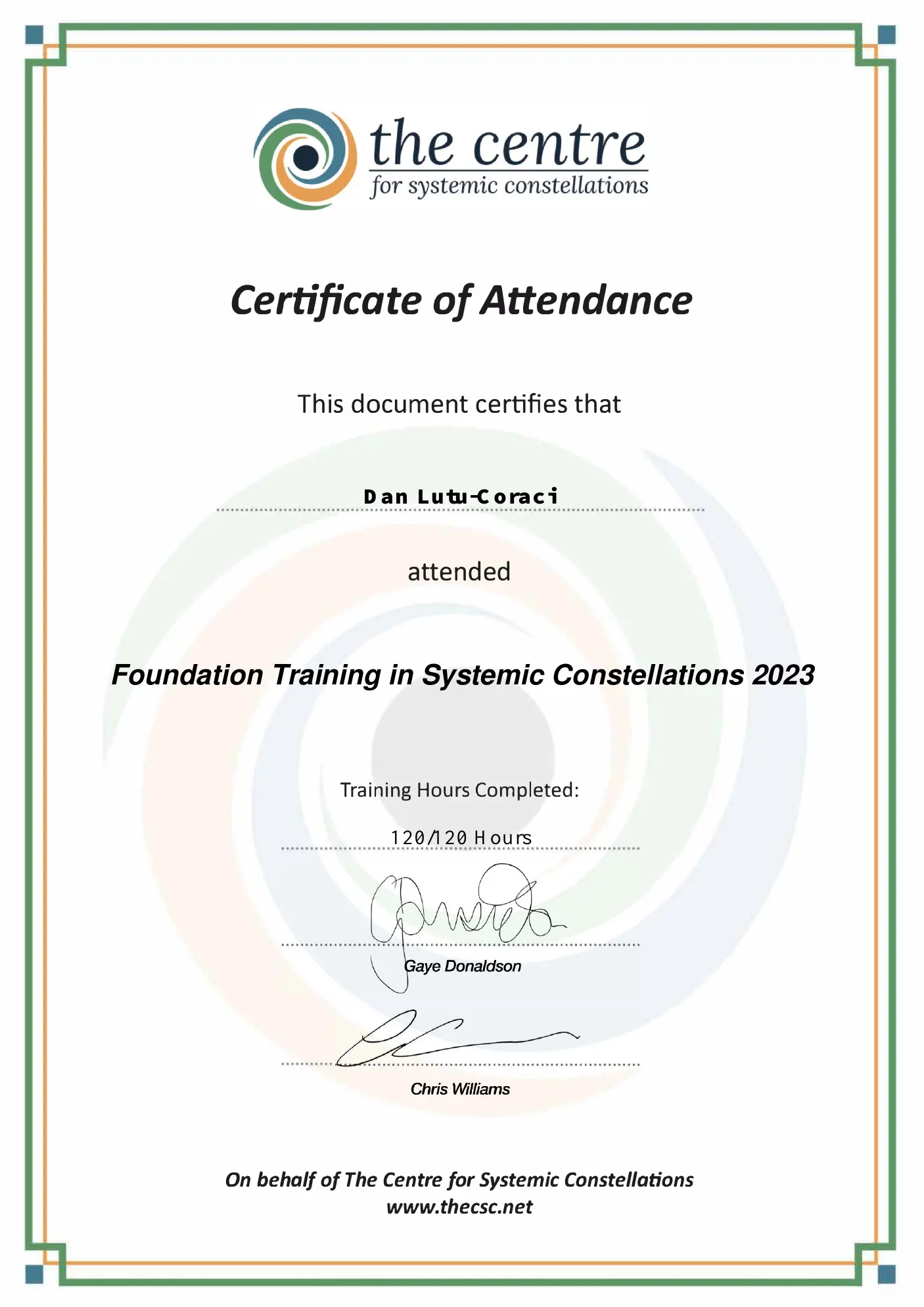 Diplomă Dan Luțu-Corâci – Foundation Training in Systemic Constellations
